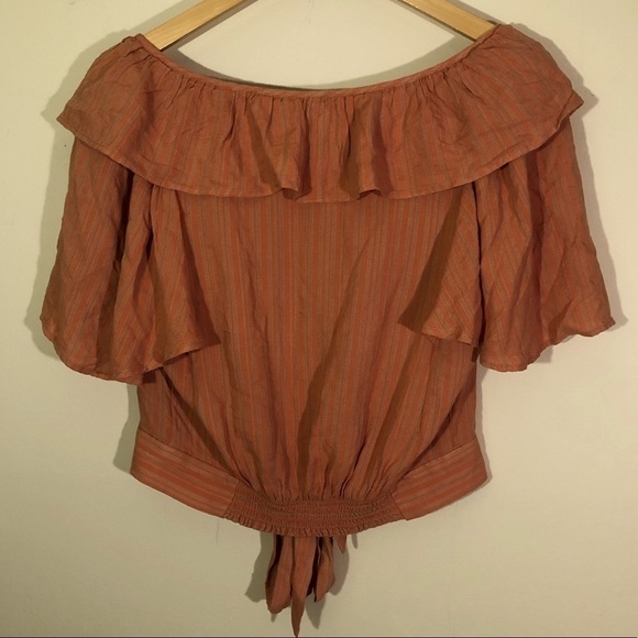 FREE PEOPLE Rosemary Tie Font Crop Top Ruffle Sleeves and Buttons Medium - Picture 4 of 9